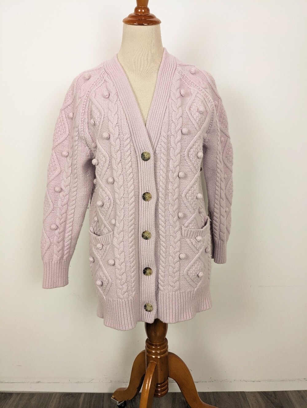 Aritzia Wilfred Women's New Alps Cable Knit Merino Cardigan Dusty Rose Small
